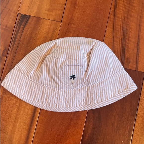 Janie and Jack Other - Kids Seersucker Bucket Hat with Palm Embroidery - White/Tan